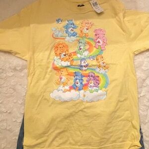 Vintage Care Bears Graphic Tee – Yellow Shirt Size XL – 90s Cartoon Style